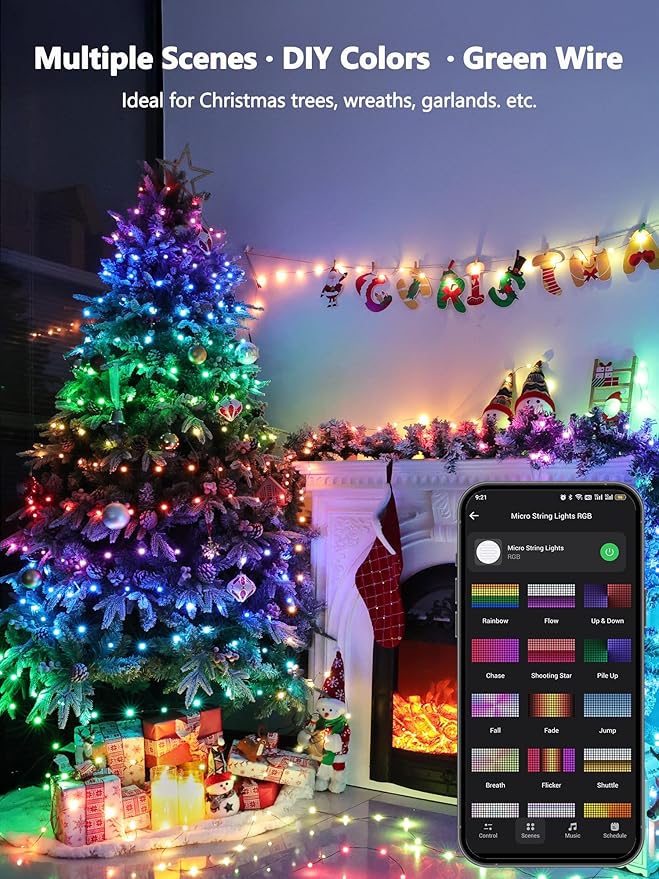 BrizLabs Smart Fairy Lights, 66ft 200 LED July 4th Lights Work with Alexa & Google Home, Patriotic Fairy Light Red White & Blue String Lighting Green Wire for 4th of July Christmas Halloween Party