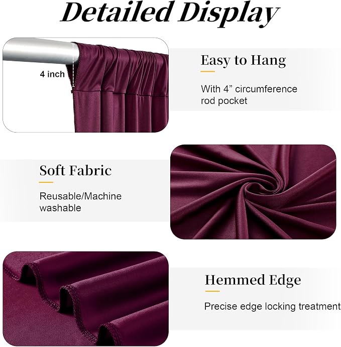50ft x 12ft Burgundy Backdrop Curtains for Parties, Wrinkle Free 10 Panels Photo Backdrop Drapes Back Drop Cloth for Wedding Birthday Photography Background Decor