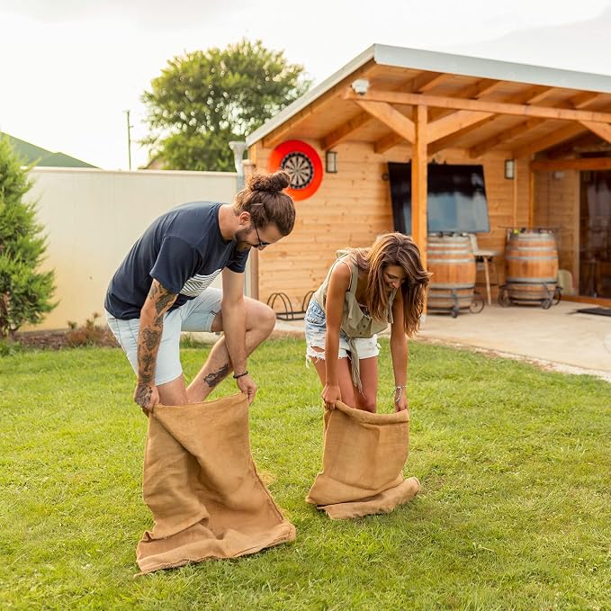 12 Pack Burlap Sack Race Bags 24 x 40 Inch Large Burlap Sack Potato Outdoor Lawn Games for Holiday Birthday, Family Reunion, Carnival, Easter, Halloween, Plant Frost Protection