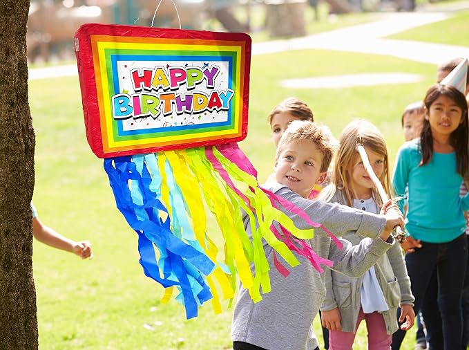 Jergrim Birthday Piñata 4-Piece Set great for Boy, Girl, and Adult party. Happy Birthday Decorations, fun & unique style, fits candy party favors (16”X11”) Durable!
