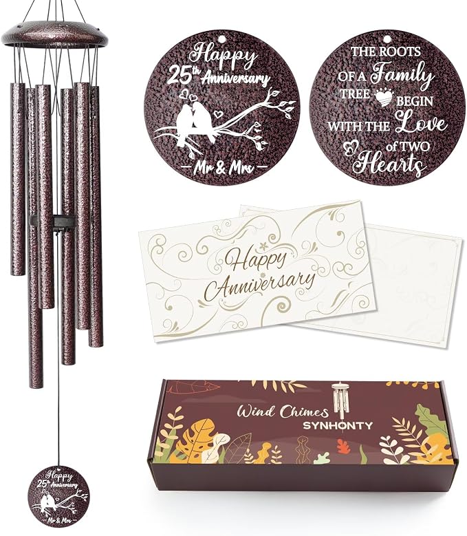 Anniversary Wind Chimes Gifts for Men Women, Happy Anniversary Decorations, 25" Wind Chimes Romantic Gift for Couple, Parents, Wife, Husband, Friends (25th