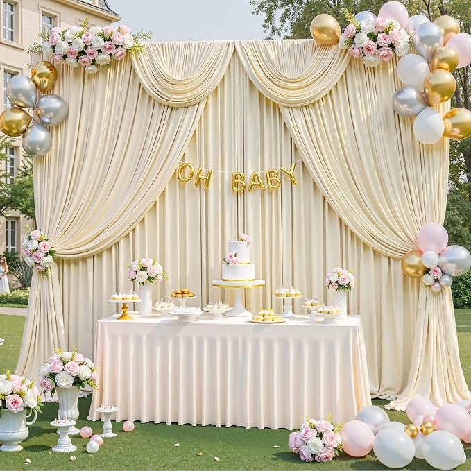 20x10ft Champagne Photo Backdrop Curtains for Parties Wedding Wrinkle Free Polyester Photoshoot Curtains Drapes Backdrop for Birthday Baby Shower Graduation Photography Background 4 Panels 5x10FT