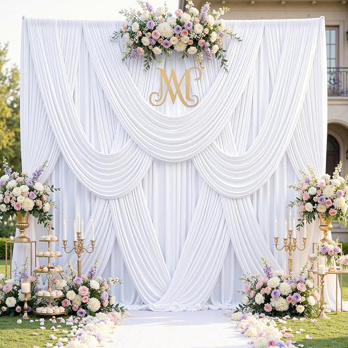60ft x 12ft White Backdrop Curtains for Parties, Wrinkle Free 12 Panels Photo Backdrop Drapes Back Drop Cloth for Wedding Birthday Photography Background Decor