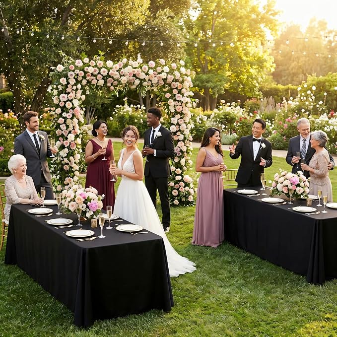 12 Pack Black Tablecloths 60x126 Inch Table Cloths for 8 Foot Rectangle Tables, Wrinkle Resistant Washable Rectangular Fabric Table Cover for Dining Wedding Banquet Camping Party
