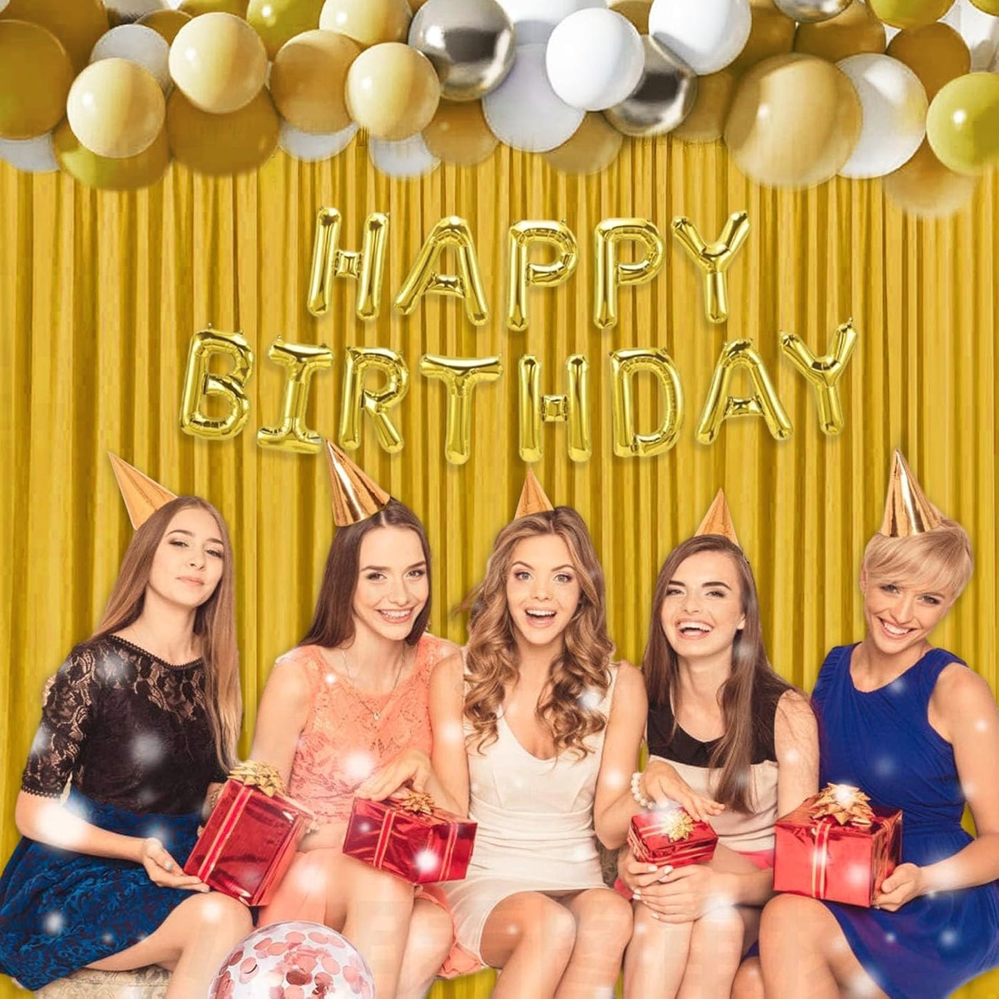 10 x 10 Feet Gold Backdrop Curtain for Partie, Background Curtains for Photoshoot, Birthday, Wedding, Halloween, Thanksgiving, Christmas Day, New Year Party Decorations 5Ft x 10Ft, 2 Panels