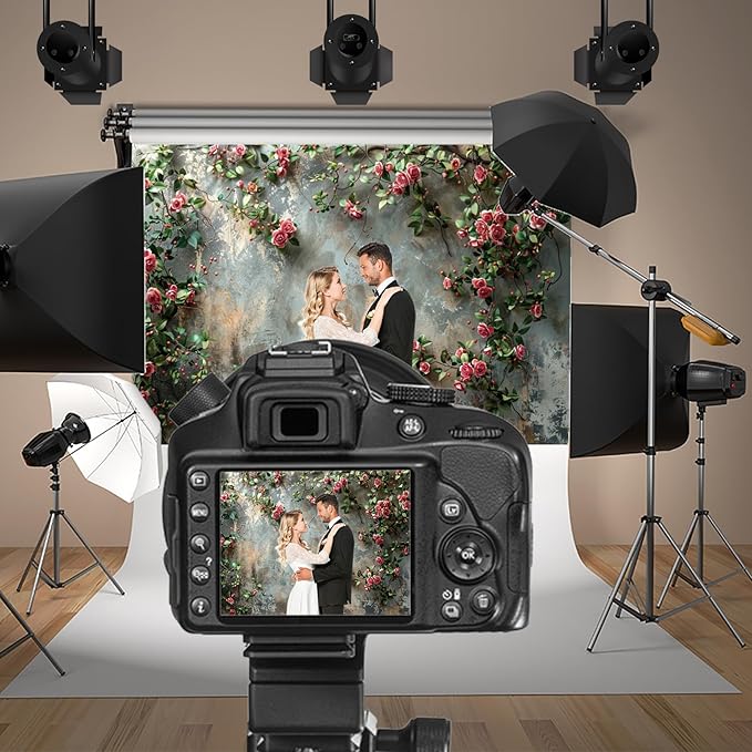 Baocicco 5x3ft Vinyl Old Floral Wall Photography Background Retro Texture Wall Grain Pink Rose Fairytale Birthday Backdrops Medieval Wedding Events Party Decorations Newborn Baby Shower Studio