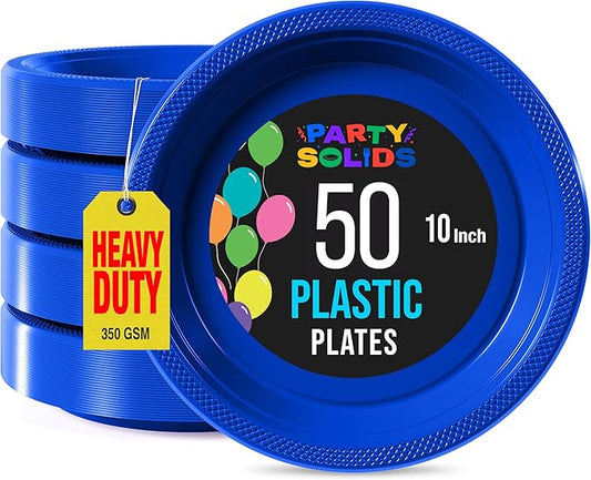 Exquisite Party Solids Dark Blue Plastic Plates For Party Supplies 10" Dark Blue Disposable Plates Heavy Duty 50 Pcs Plastic Dinnerware Sets Heavy Duty 350 GSM Disposable Dinnerware Set