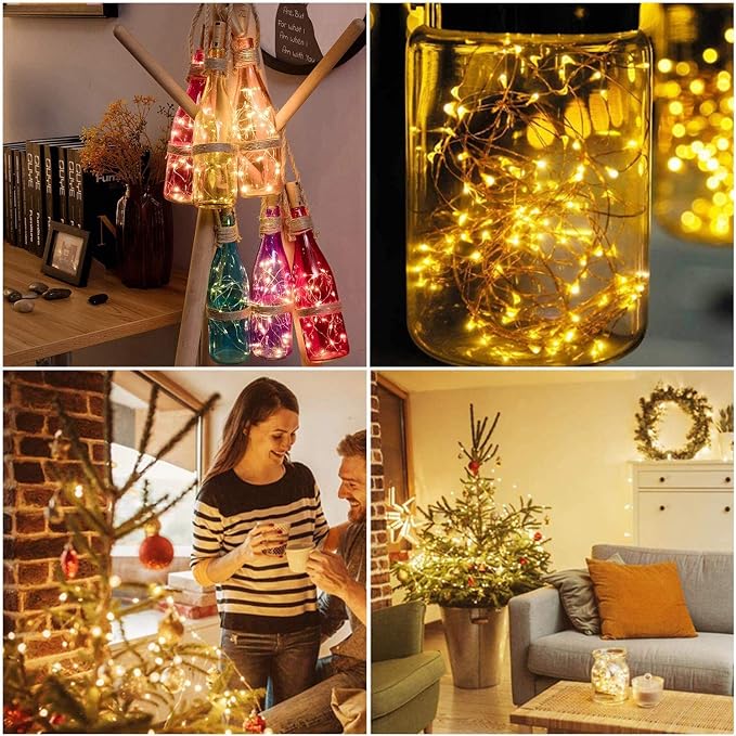 YJFWAL 24Pack 20LED Wine Bottle Lights with Cork, Silver Copper Wire Fairy Mini String Lights, Battery Operated for DIY, Party, Wedding, Christmas, Halloween Decor (Warm White)