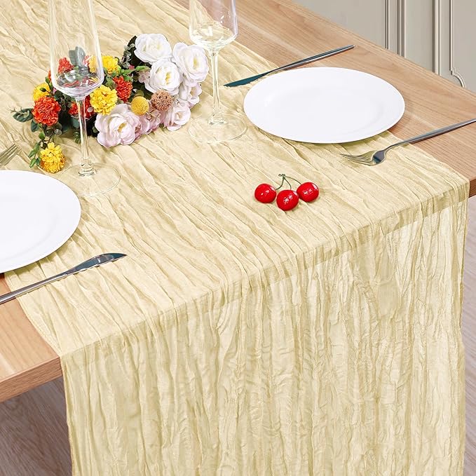 1 Pack Cheesecloth Table Runner 10Ft Christmas Gauze Boho Table Runners for Wedding Decor Bridal Shower Decorations Baby Shower Party(35" x 120")