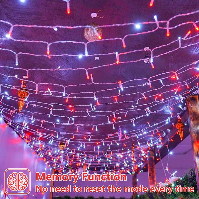 YEGUO Battery Operated String Lights, 2 Pack Each 33ft 100 LED Twinkle Fairy Lights Outdoor Waterproof, 8 Modes Clear Wire Red and White Christmas Lights Indoor with Remote