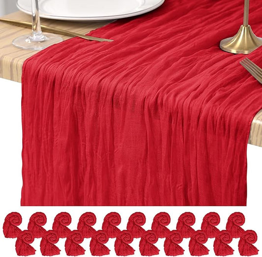 20 Pack Cheesecloth Table Runner Red, Rustic Boho Gauze Fabric Table Runner Romantic Table Runner for Wedding, Festival, Birthday, Anniversary, Dinner and Outdoor Events (17.7 x 108 inch)