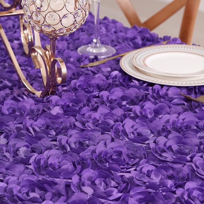 Fanqisi Purple Tablecloth 90x156 Inches Rosette Satin Tablecloth Birthday Party Table Cover Bridal Shower Table Decor Halloween Decorations