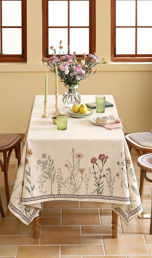 ISAENNE Designer Linen Rectangular Tablecloth,94"x63"-Serenity G | Vintage Elegant French Table Cloth Rectangle Table,Light Beige,Decor,Heavyweight,Dining,Tea Party,Kitchen,Thanksgiving