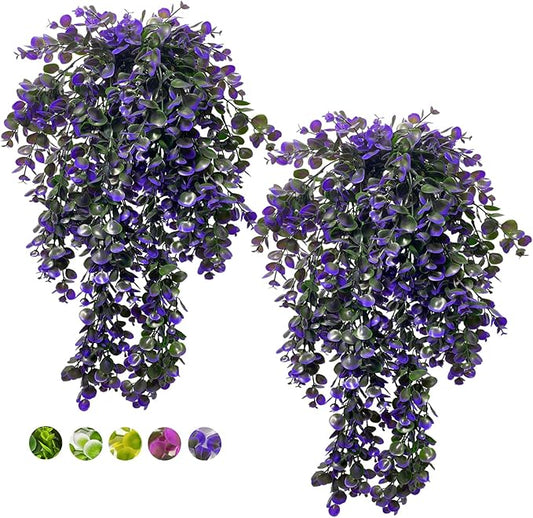 Lakiyfye Pueple Vine Plant Fake 4 Pcs Ferns Plants Large Faux Artificial Hanging Plants Wall Plants Fake Ivy Room Decor Home Garden Wedding Party Indoor Outdoor Decorations(Purple)