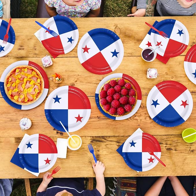 96Pcs Panama Flag Party Supplies Panama Theme Plates and Napkins National Flag Disposable Paper Tableware Set for Soccer Sports Events Patriotic Festival Brithday Party Decoration Serves 24