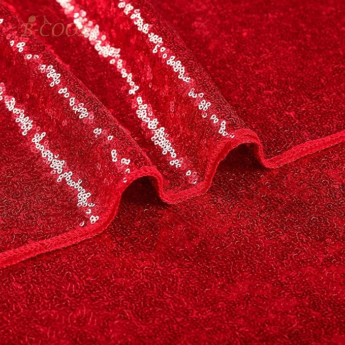 B-COOL Red Sequin Tablecloth Christmas Table Cloth Valentines 90x132-Inch Seamless Tablecloths Sequined Fabric Rectangle Overlays for Party Birthday Evening Decor