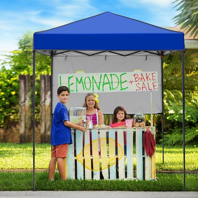 6x4 Pop Up Canopy Tent with Half Wall Panel, Instant Portable Beach Canopy, Outdoor Tent with Carry Bag for Camping, Sports, Tailgating, Events, Blue