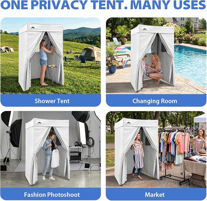 EAGLE PEAK 4x4 Pop Up Changing Tent, Flat Top Changing Room, White | Portable, Privacy Tent, Pool Cabana, Dressing Room, Shower & Toilet Use, Opaque Fabric, Instant Setup, Photoshoots, Camping