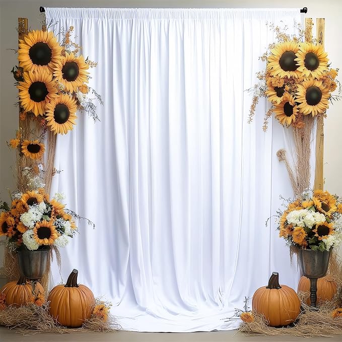 Gallety White Backdrop Curtain for Wedding, Polyester Photo Backdrop Drapes - 40FT x 10FT Birthday Backdrop Curtain with Rod Pockets for Celebration,Stage, Graduation,Engagement Party Decorations