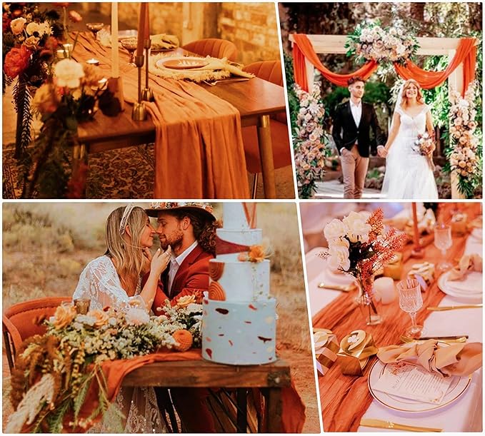 8 Pack Terracotta Cheesecloth Table Runner 10Ft Gauze Cheese Cloth Table Runner 35 x120Inch Romantic Boho Table Runners for Wedding Birthday Party Engagement Anniversary Bridal Baby Shower Table Decor
