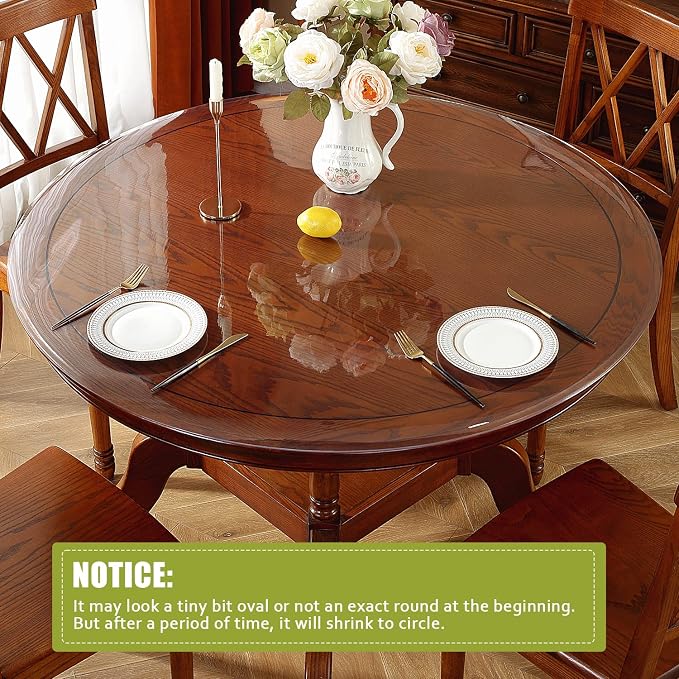 OstepDecor Clear Round Table Protector 46 Inch Thick Clear Table Cover Protector Round, Plastic Waterproof PVC Tablecloth, Vinyl Circle Table Top Protector for Dining Room, Coffee Tabletop