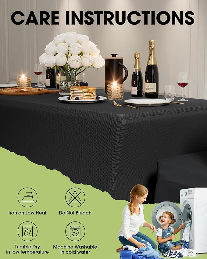Pureegg Spandex Tablecloth 8ft - 6 Pack, Fitted and Stretch Table Cover for Rectangle Tables, Wrinkle-Resistant and Secure Fabric for Outdoor, Picnic, Party, Wedding, Banquet and Birthday, Black