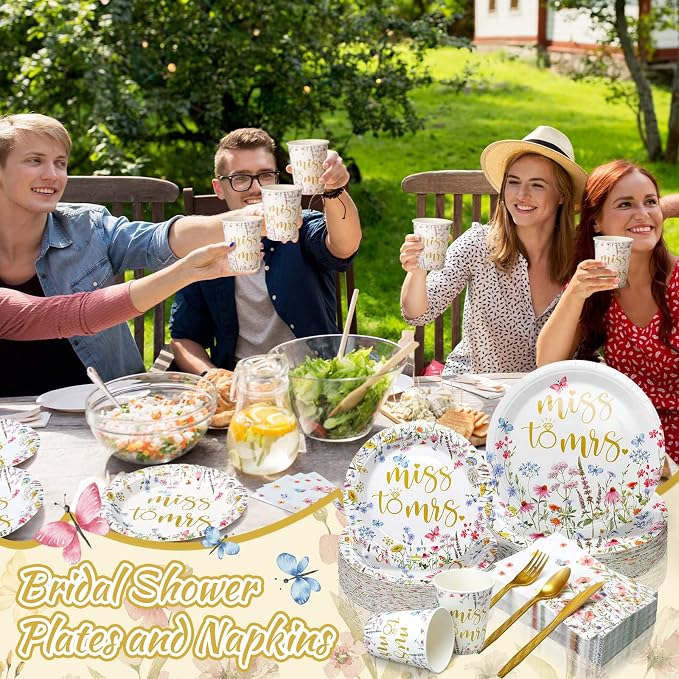 400 Pcs Miss to Mrs Plates and Napkins Sets Bridal Shower Disposable Dinnerware Wedding Party Supplies Spring Plates Baby Shower Party Decorations