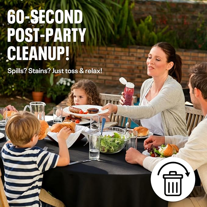 54IN X 600FT Plastic Table Cover Roll, Plastic Table Cloths for Parties, Birthday, Weddings, Banquet,Disposable Tablecloth Roll for All Shape Tables,Party Supplies. (Black, 54 Inch X 600 Feet)