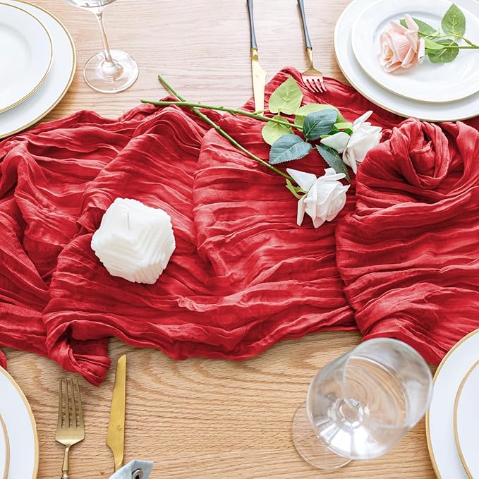 Wokceer Red Cheesecloth Table Runner Valentine's Day 6Pack 10FT Boho Gauze Cheese Cloth Table Runner for Party Long Rustic Sheer Easter Runners for Baby Bridal Shower Wedding