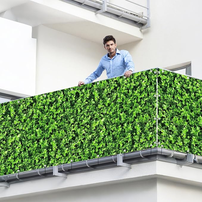 Shade&Beyond 4' X 23' Privacy Fence Screen Customized 450 GSM PVC Printed Privacy Fence with Zip Ties for Courtyards, Pools, Balconies-Green Leaves