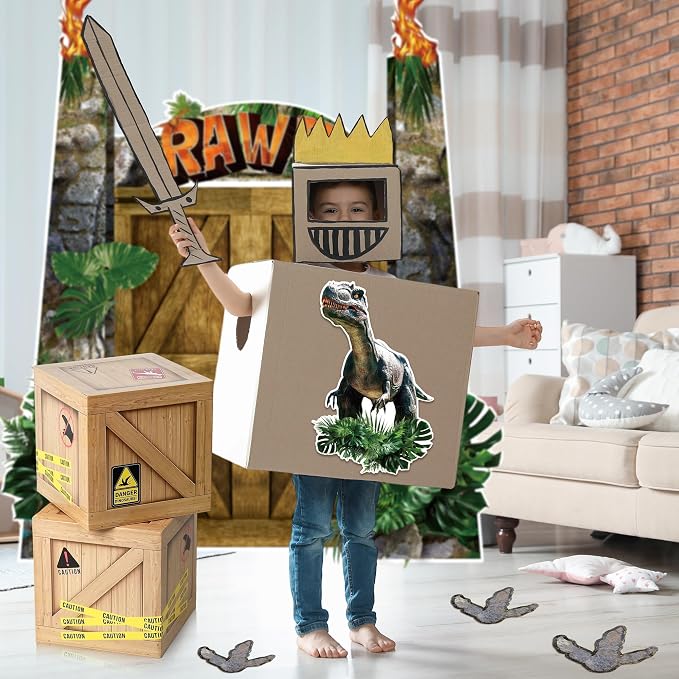 Aodaer 13 Pcs Dinosaur Party Decorations Set, Dinosaur Party Supplies, 12 x 12 x 12 Inch Dino Theme Boxes Table Centerpieces & Banner Cardstock for Dino Photo Booth Birthday Baby Shower Decorations