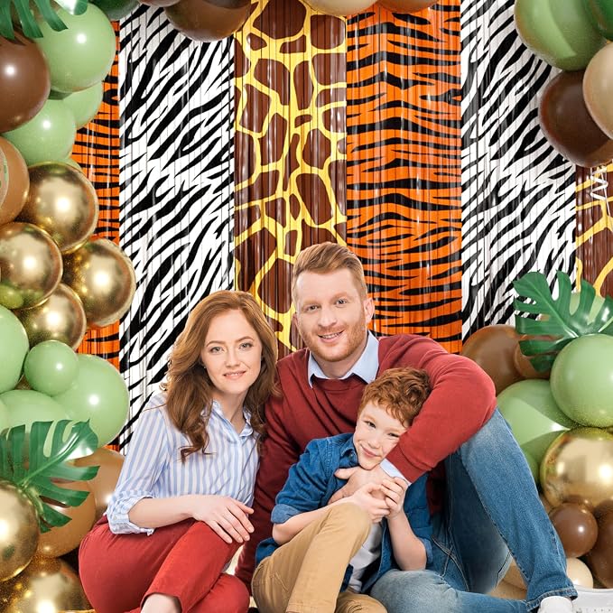 Jungle Safari Balloon Arch Garland Kit Birthday Party Decorations, Animal Foil Fringe Curtains Backdrop Tinsel Streamers Banner Tropical Palm Leaves for Safari Themed Wild Party Decor Supplies Favors