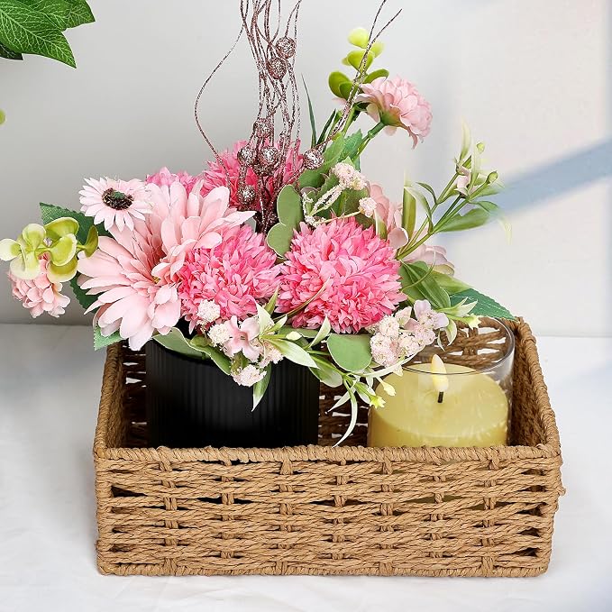 Artificial Flowers Table Centerpieces - Set of 6 Pre-Made Daisy Floral Arrangements with Rustic Metal Black Vase for Birthday, Baby Shower, Party, Home Decorations - Hot Pink & Rose Gold