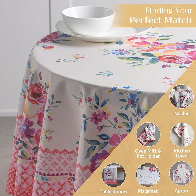 Maison d' Hermine Table Cloth Round Table 100% Cotton 69 Round Inches Tablecloth Reusable Decorative for Dining Kitchen Room Farmhouse Party Home Hotel Restaurant Spring Summer - Rose Garden