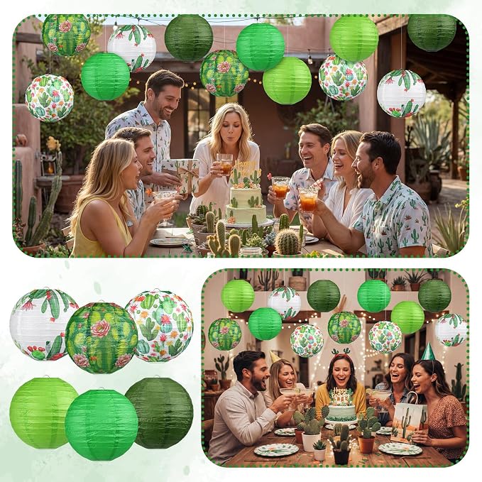 Panelee 12 Pcs Cactus Party Decorations Succulent Plant Theme Hanging Paper Lanterns Decorative for Cactus Taco Bout a Theme Birthday Baby Shower Decorations