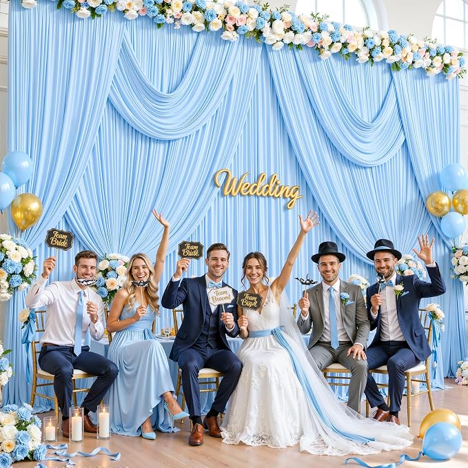 4 Panels Baby Blue Backdrop Curtains for Wedding Party Wrinkle Free Backdrops Curtain Drapes Fabric Decorations Photo Back Drop Cloth for Baby Shower Photography Stage Reception 20ft(W) x 12ft(H)