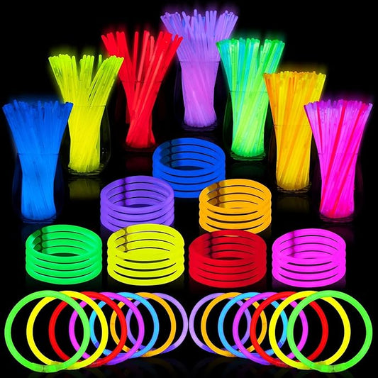 JOYIN 600 Pcs 8" Glow sticks Bulk Party Favors Pack, Neon Glow in the Dark Party Supplies, Light Up Necklaces and Bracelets with Connectors, Easter, Football, Birthday Decorations