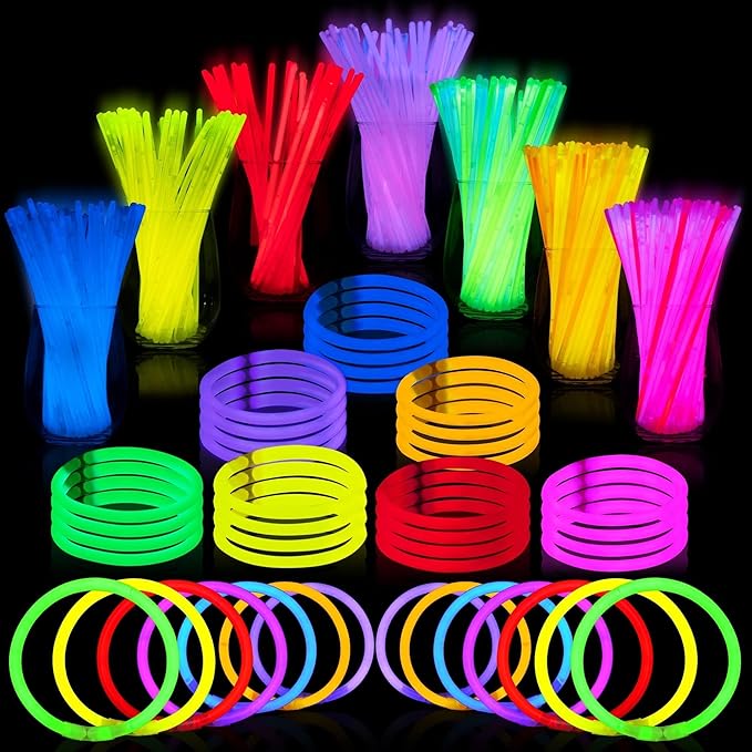 JOYIN 144 Pcs 8" Glow sticks Bulk Party Favors Pack, Neon Glow in the Dark Party Supplies, Light Up Necklaces and Bracelets with Connectors, Easter, Football, Birthday Decorations