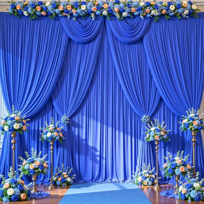 10 Panels Royal Blue Backdrop Curtains for Wedding Party Wrinkle Free Backdrops Curtain Drapes Fabric Decorations Photo Back Drop Cloth for Baby Shower Photography Stage Reception 50ft(W) x 12ft(H)