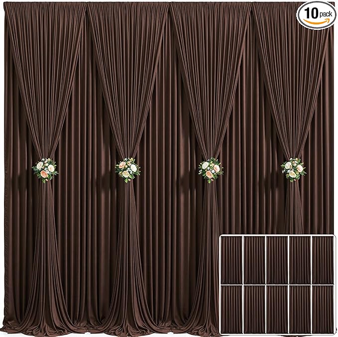 10 Panels Brown Backdrop Curtain for Parties Wedding Wrinkle Free Brown Photo Curtains Backdrop Drapes Fabric Decoration for Birthday Party Baby Shower 50ft(W) x 10ft(H)