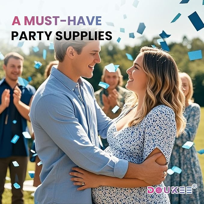 Gender Reveal Blue Confetti Cannon, DOUKEE Biodegradable Navy and Blue Tissue Confetti Poppers for Boy Baby Shower Party Favors, 2 PK (12 in)