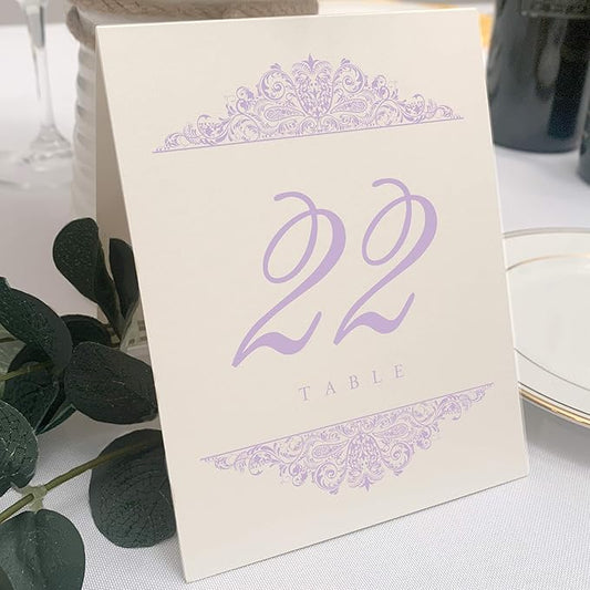 Paisley Wedding Table Numbers (Select Color/Quantity), Champagne, Lavender, 1-90, Double Sided, Tent or Use in a Stand, Great for Parties & Restaurants - Made in the USA