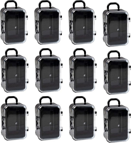 AUEAR, 12 Pack Mini Suitcase Boxes Plastic Candy Small Reception Gift Travel Case for Wedding Party Decoration (Black) 3.54" x 2" x 1.58"