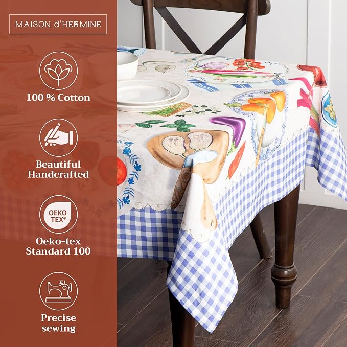 Maison d' Hermine Table Cloth Rectangle Table 100% Cotton 54 x 72 Inches Tablecloth Reusable Decorative for Dining Kitchen Room Farmhouse Party Home Hotel Restaurant Spring Summer - Gourmand