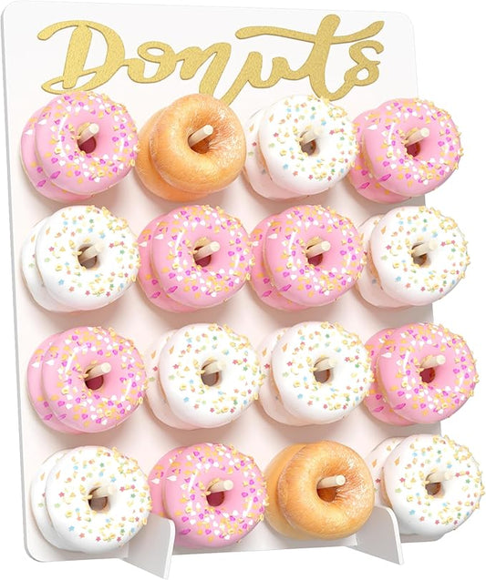 Donut Wall Display Stand, 1 Pack Wood Donut Peg Board Holds 32 Donuts, Large Donut Display Stand for Party, Donut Holder Stand Party Decorations,(White)
