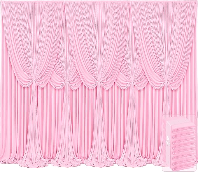8 Panels Pink Backdrop Curtains for Wedding Party Wrinkle Free Backdrops Curtain Drapes Fabric Decorations Photo Back Drop Cloth for Baby Shower Photography Stage Reception 40ft(W) x 12ft(H)