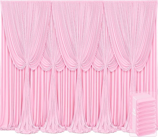 8 Panels Pink Backdrop Curtains for Wedding Party Wrinkle Free Backdrops Curtain Drapes Fabric Decorations Photo Back Drop Cloth for Baby Shower Photography Stage Reception 40ft(W) x 12ft(H)