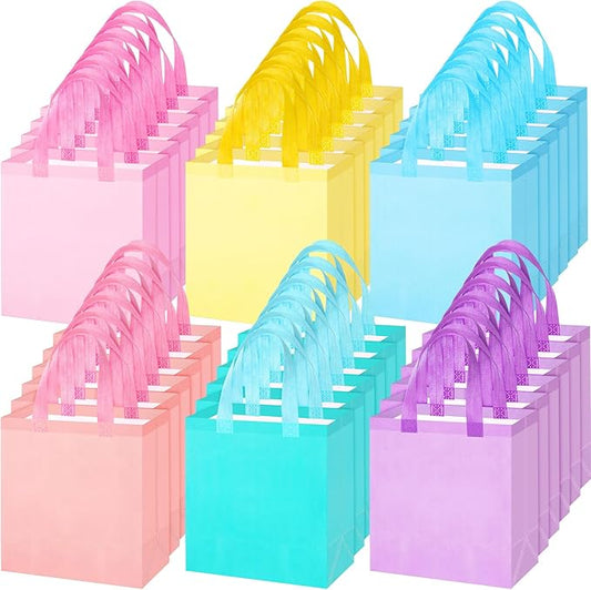 Wesnoy 36 Pcs Pastel Gift Bags Bulk Woven Pastel Gift Bags with Handles Reusable Party Favor Goodie Bulk, Rainbow Color Tote Bag for Women Wedding Birthday Bridal Shower Decoration