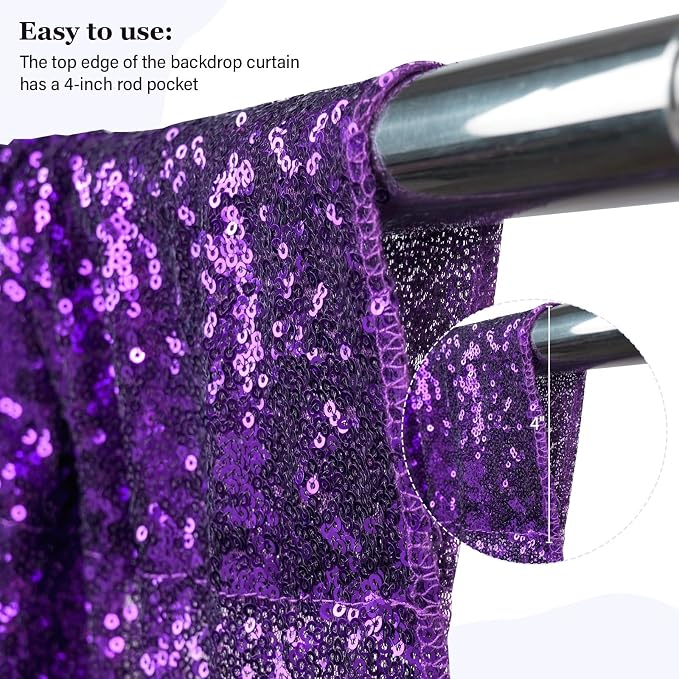 PartyDelight Sequin Backdrop Curtains 2x8ft 2 Panels | 3mm stitched sequin curtain with 4 inch rod pocket for 2x8ft 2 panel doorway window side drape narrow photo booth strip