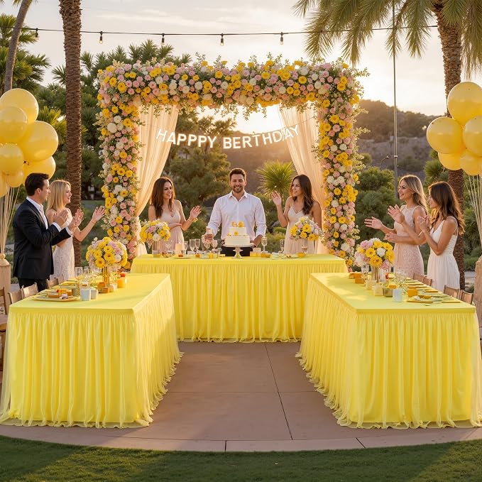 HB HBB MAGIC Yellow Table Cloths 6 Foot Rectangle Tulle Table Skirt Rectangle Tables 6ft Fitted Spandex Table Covers Stretch Elastic Banquet Wedding Baby Shower Birthday Party Table Cloths